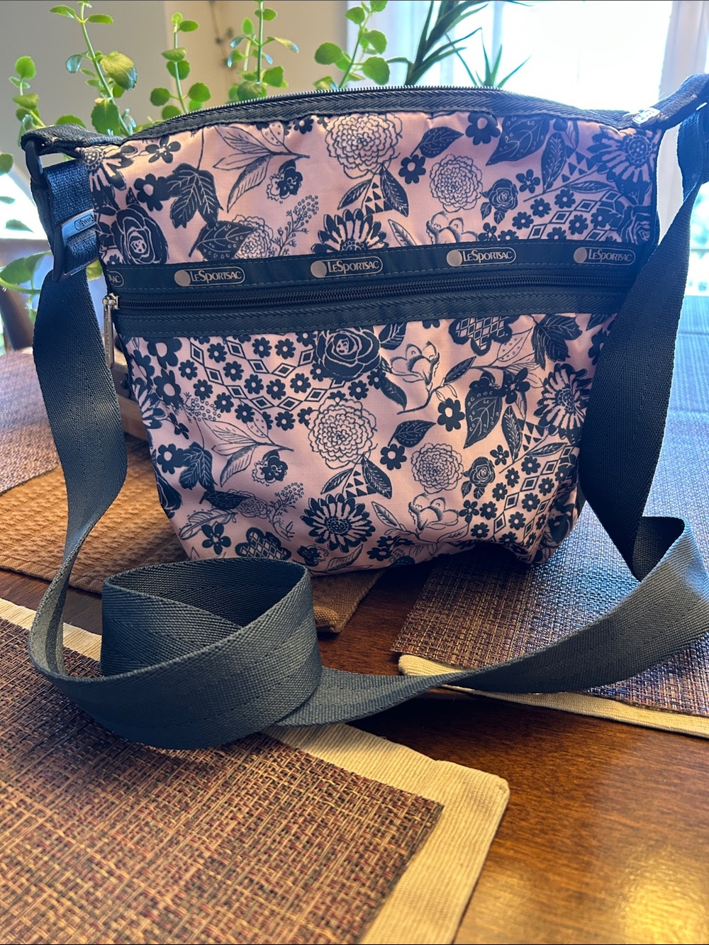 LeSportsac Pink and Black Floral Crossbody Bag
